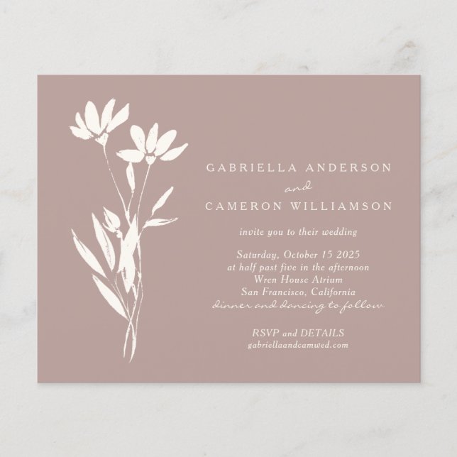 Budget Elegant Floral Dusty Mauve Wedding Invite (Front)