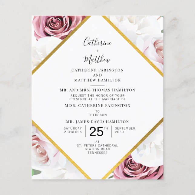 Budget Elegant Floral Geometric Wedding Invitation (Front)