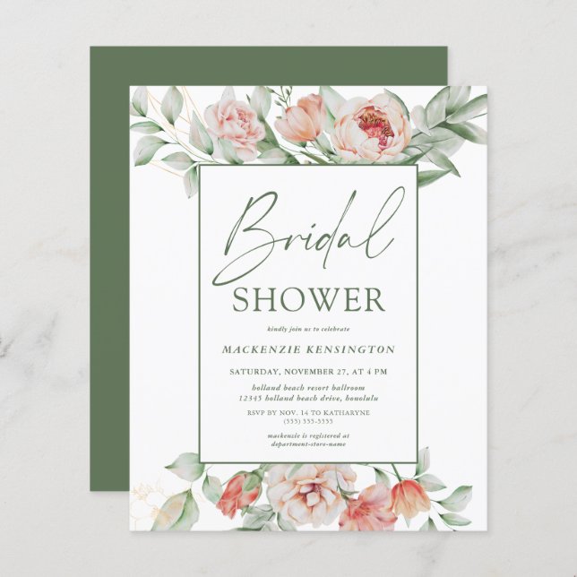 Budget Elegant Floral Script Bridal Shower (Front/Back)