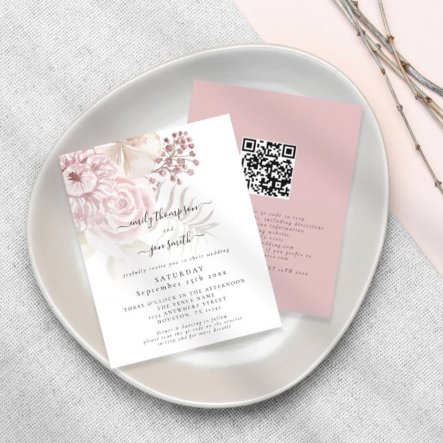 Budget Elegant Florals QR Code Wedding Invitation (Creator Uploaded)