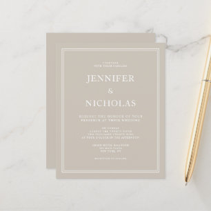 Budget Elegant Formal Taupe Beige Wedding Invite