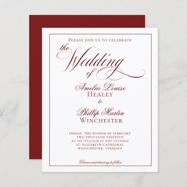 BUDGET Elegant Garnet Red and White Wedding (Front/Back)