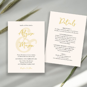 Budget Elegant Gold and Beige Ampersand Wedding Invitation