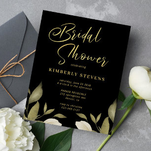 Budget elegant gold black bridal shower invitation