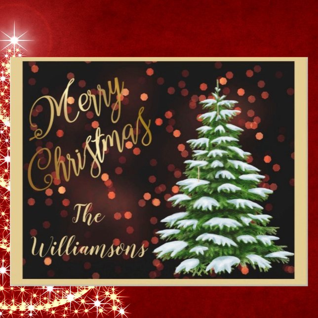 Budget Elegant Gold Black Tree Merry Christmas Holiday Card (Creator Uploaded)