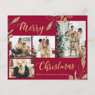 Budget Elegant Gold Burgundy Photo Christmas Card