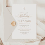 Budget Elegant Gold Cross Calligraphy Christening Invitation<br><div class="desc">Budget Elegant Gold Cross Calligraphy Christening Invitation features a delicate modern cross,  paired with modern type and beautiful calligraphy script.</div>