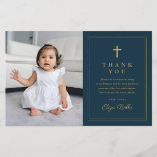 Budget Elegant Gold Cross Photo Baptism Thank You