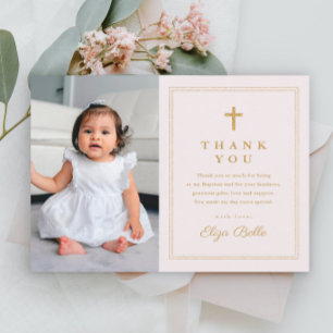 Budget Elegant Gold Cross Photo Baptism Thank You