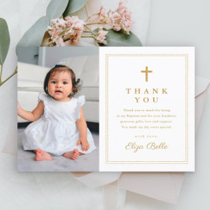 Budget Elegant Gold Cross Photo Baptism Thank You Postcard