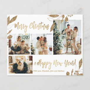 Budget Elegant Gold Foliage Photo Christmas Card