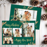 Budget Elegant Gold Leafy Photo Christmas Card<br><div class="desc">Budget, Elegant, Modern Gold and Emerald Green Botanical Leaves 4 Photo Collage Merry Christmas Holiday Card. This festive, mimimalist, whimsical four (4) photo holiday card template features a pretty photo collage, faux gold foil botanical leaves, winterberries and says Merry Christmas and Happy New Year! The „Merry Christmas and Happy New...</div>