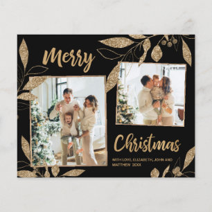Budget Elegant Gold Leaves 2 Photo Christmas Card