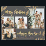 Budget Elegant Gold Leaves Photo Christmas Card<br><div class="desc">Budget, Elegant, Modern Gold and Grey Botanical Leaves 4 Photo Collage Merry Christmas Holiday Card. This festive, mimimalist, whimsical four (4) photo holiday card template features a pretty photo collage, faux gold foil botanical leaves, winterberries and says Merry Christmas and Happy New Year! The „Merry Christmas and Happy New Year!”...</div>