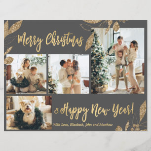 Budget Elegant Gold Leaves Photo Christmas Card