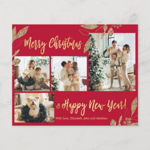 Budget Elegant Gold Leaves Photo Christmas Card