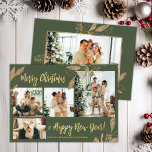 Budget Elegant Gold Leaves Photo Christmas Card<br><div class="desc">Budget, Elegant, Modern Gold and Sage Green Botanical Leaves 4 Photo Collage Merry Christmas Holiday Card. This festive, mimimalist, whimsical four (4) photo holiday card template features a pretty photo collage, faux gold foil botanical leaves, winterberries and says Merry Christmas and Happy New Year! The „Merry Christmas and Happy New...</div>