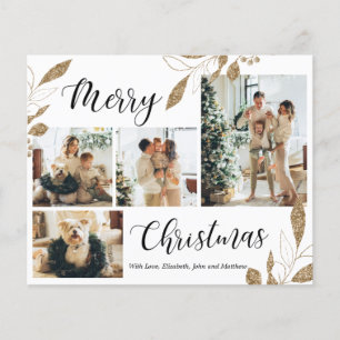 Budget Elegant Gold Leaves Photo Christmas Card
