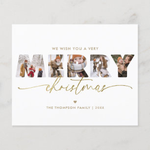 BUDGET Elegant Gold Merry Christmas Photo Collage