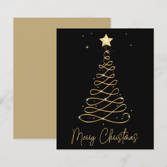 Budget Elegant Gold Merry Christmas Tree Flat Card (Front/Back)