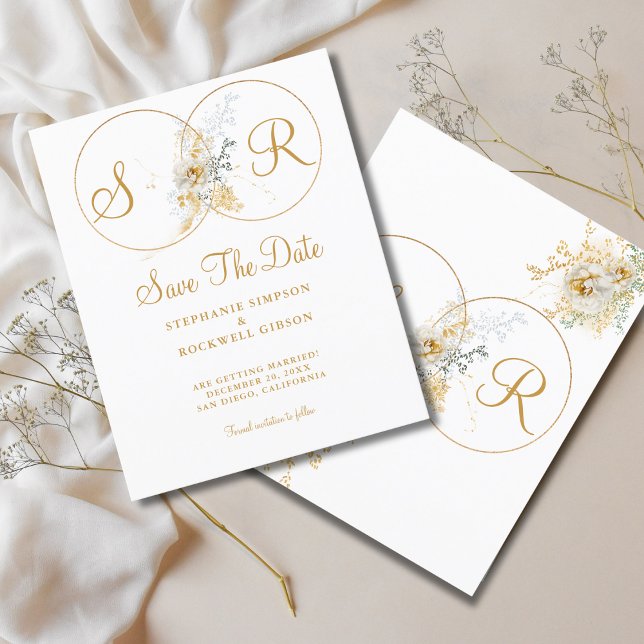 BUDGET Elegant Gold Monogram Wedding Save The Date (Creator Uploaded)