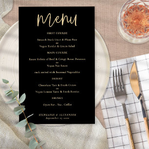Budget Elegant Gold Script Black Wedding Menu