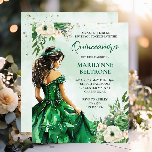 Budget Elegant Green Floral Princess Quinceañera (Creator Uploaded)