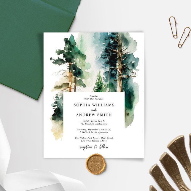 Budget Elegant Green Forest Wedding Invitation (Creator Uploaded)
