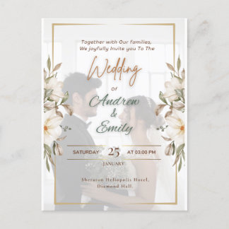 Budget Elegant Green & Gold Overlay Photo Wedding  Postcard