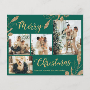 Budget Elegant Green Gold Photo Christmas Card
