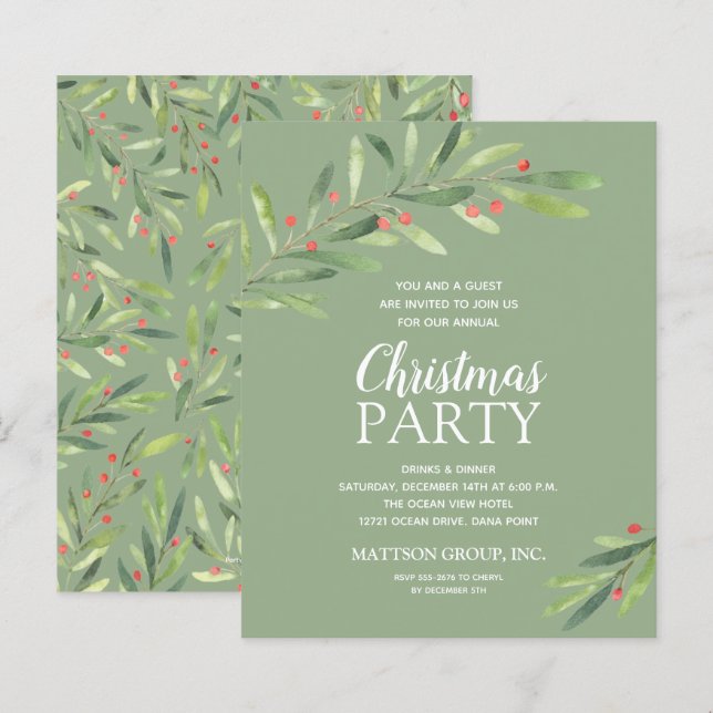 Budget Elegant Greenery Christmas Invitations (Front/Back)