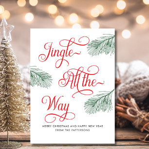 Budget Elegant Greenery Red Calligraphy Christmas Card