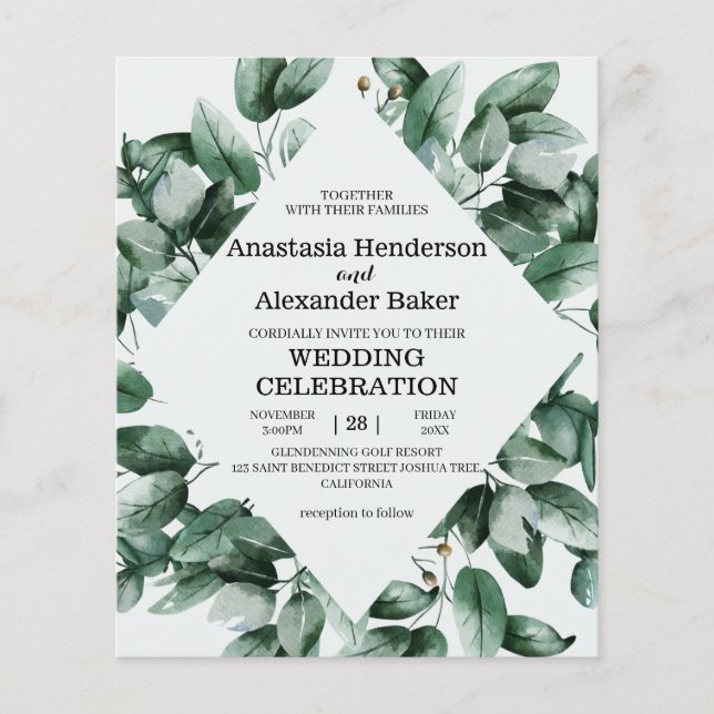 Budget Elegant greenery wedding invitation. flyer (Front)