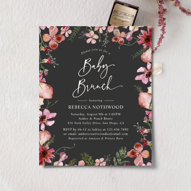 Budget Elegant Grey Peach Baby Brunch Invitation (Creator Uploaded)