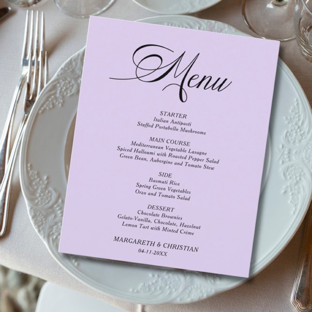 Budget Elegant Lavender Minimalist Wedding Menu (Creator Uploaded)