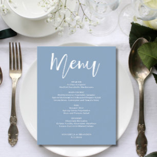 Budget Elegant Minimalist Dusty Wedding Blue Menu 