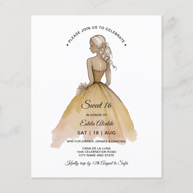 Budget Elegant Minimalist Sweet 16 Invitation (Front)