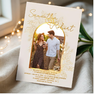 Budget Elegant Modern Boho Arch Photo Invitation