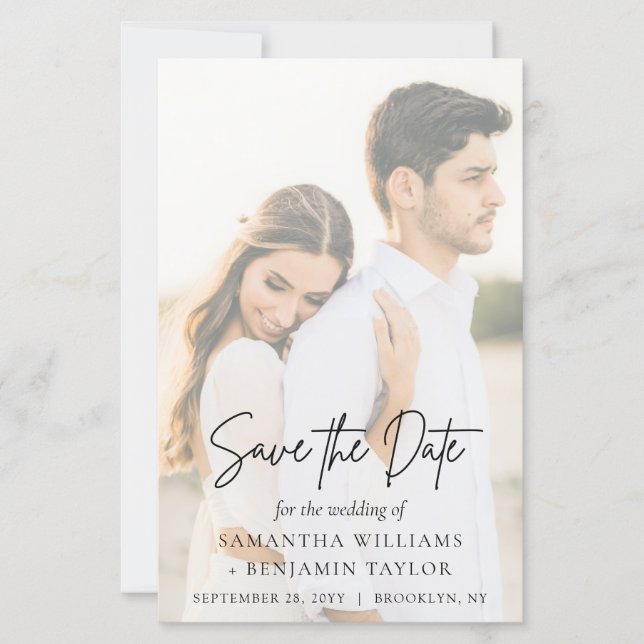 Budget Elegant Modern Script Wedding Save the Date (Front)