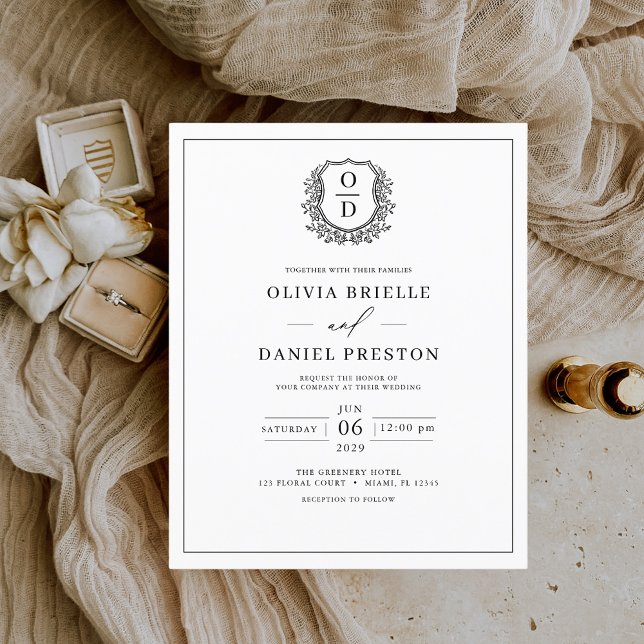 Budget Elegant Monogram Elegant Wedding Invitation Flyer (Creator Uploaded)