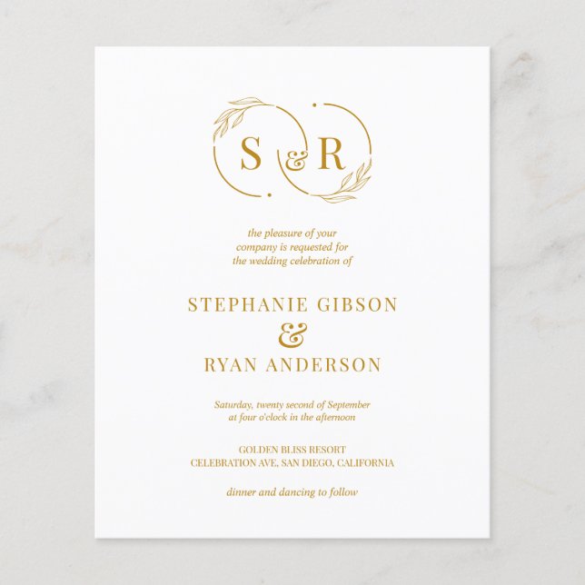 Budget Elegant Monogram Gold Script Modern Wedding (Front)