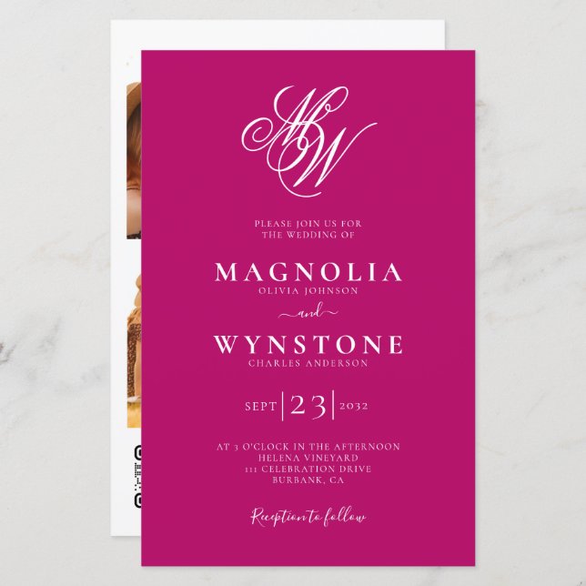 Budget Elegant Monogram QR Code Wedding Invitation (Front/Back)