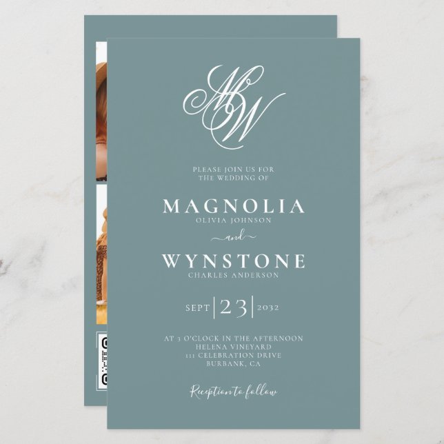 Budget Elegant Monogram QR Code Wedding Invitation (Front/Back)