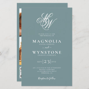 Budget Elegant Monogram QR Code Wedding Invitation