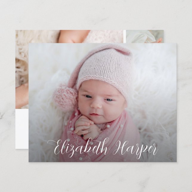Budget Elegant Multiple Photo Birth Announcement (Front/Back)