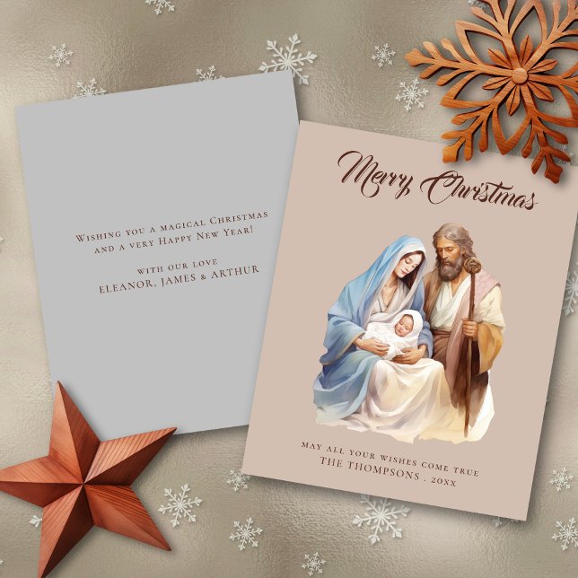 Budget Elegant Nativity Merry Christmas Card (Front and Back Views)