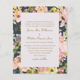 Budget Elegant Navy Floral Formal Wedding Invite
