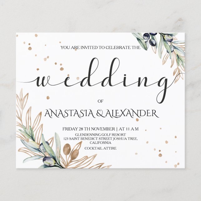 BUDGET/Elegant olive wedding invitation. Flyer (Front)