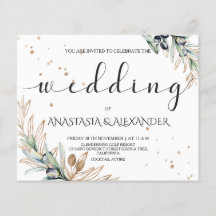 BUDGET/Elegant olive wedding invitation.