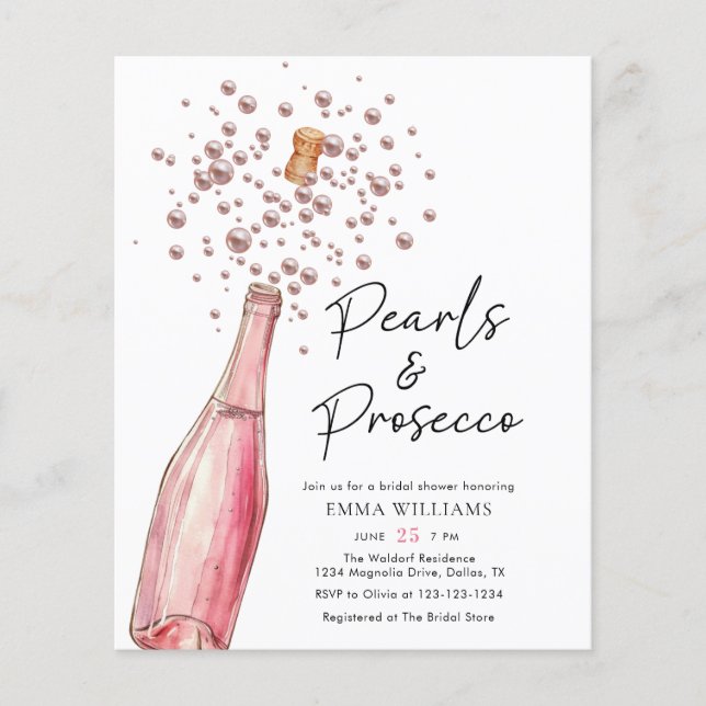 Budget Elegant Pearls and Prosecco Bridal Shower Flyer (Front)